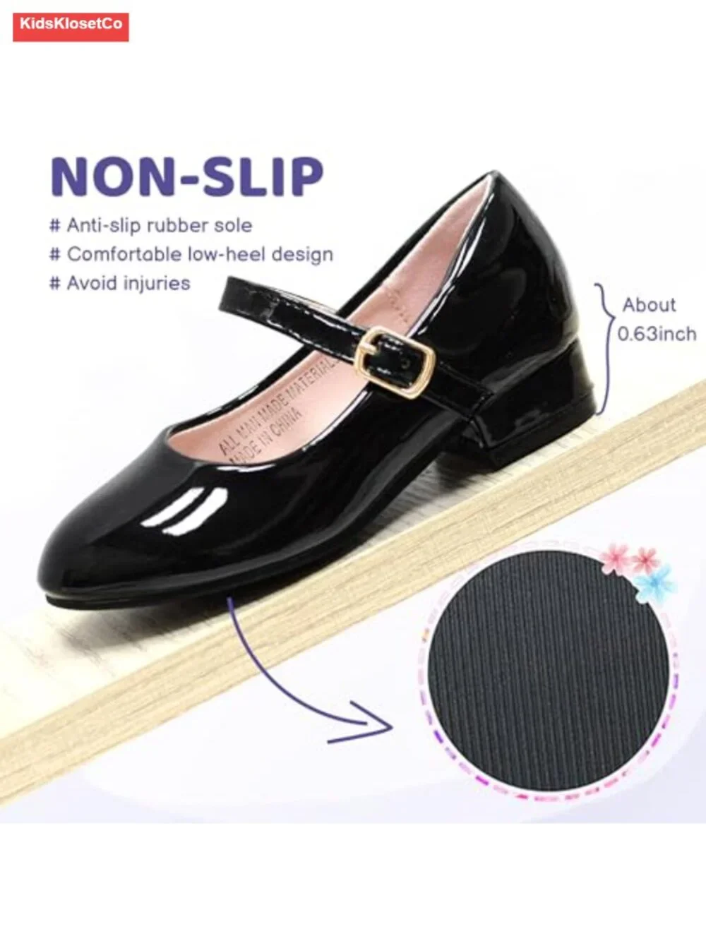 Girls Mary Jane Dress Shoes Faux Leather Flats with Hook and Loop